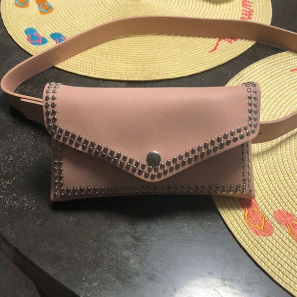 Handbags - NWOT small pink and studded belt purse